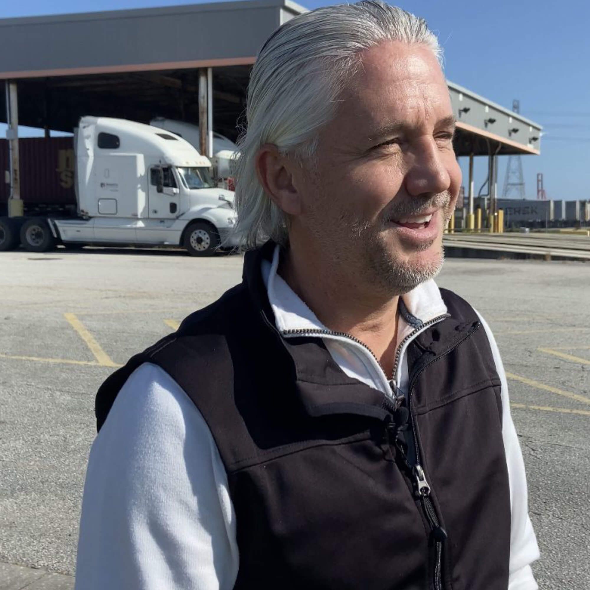 Eric Seamon, CEO and Co-Founder of OW Logistics, at a truck yard
